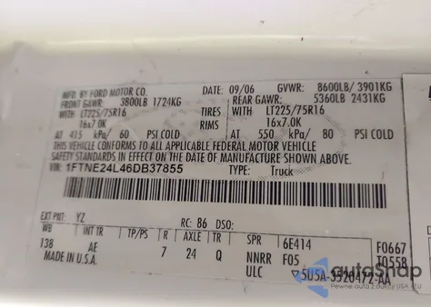 2006 Ford E-250 Commercial/Recreational из США, поврежденный, VIN 1FTNE24L46DB37855